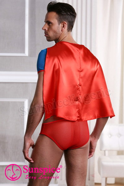 Red and blue mesh top boxers sexy superman costume