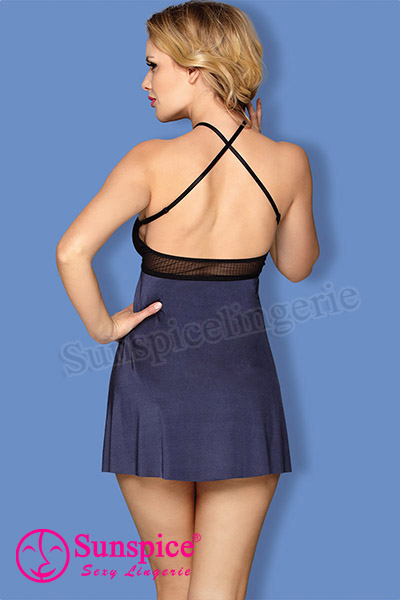 Female  black and navy blue mesh  spandex adjustable cross shoulder straps dress thong  babydoll  sleepwear  chemise  nightie lingerie.