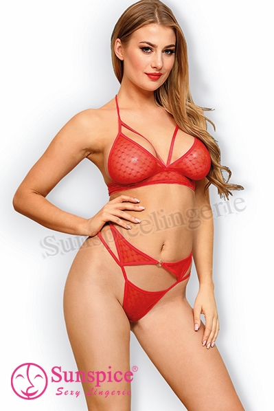 women red heart mesh halter neck hook  eye closure ring lined panty included seduce match bra set