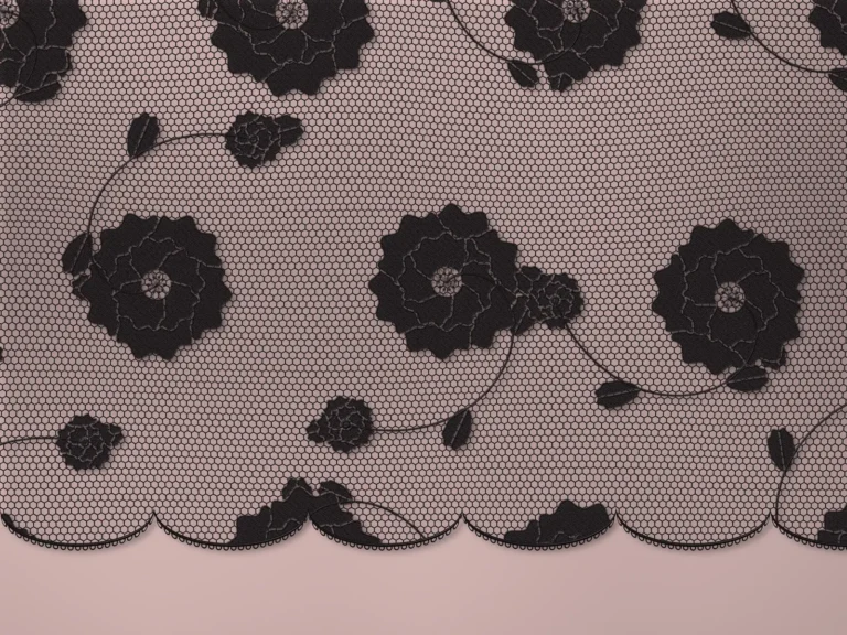 Illustration of black floral lace with a scalloped edge