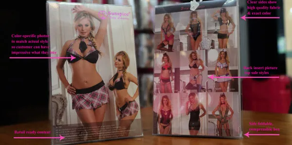 Lingerie packed in printed PVC boxes