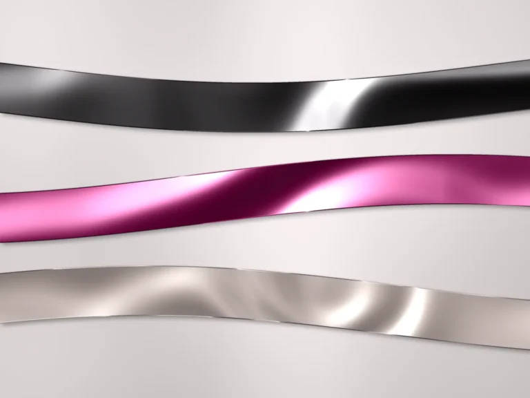 Illustration of satin ribbons in black, magenta and champagne