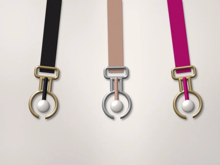 Illustration of three suspender straps ending in metal clips