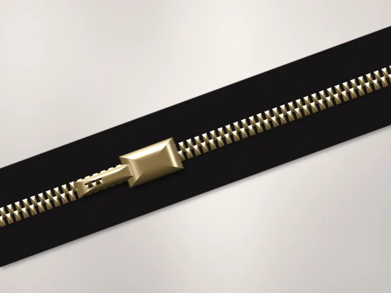 Illustration of a gold metal zipper on black tape